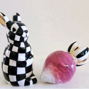 MacKenzie Childs Courtly Check Radish Rabbit Salt & Pepper Shakers